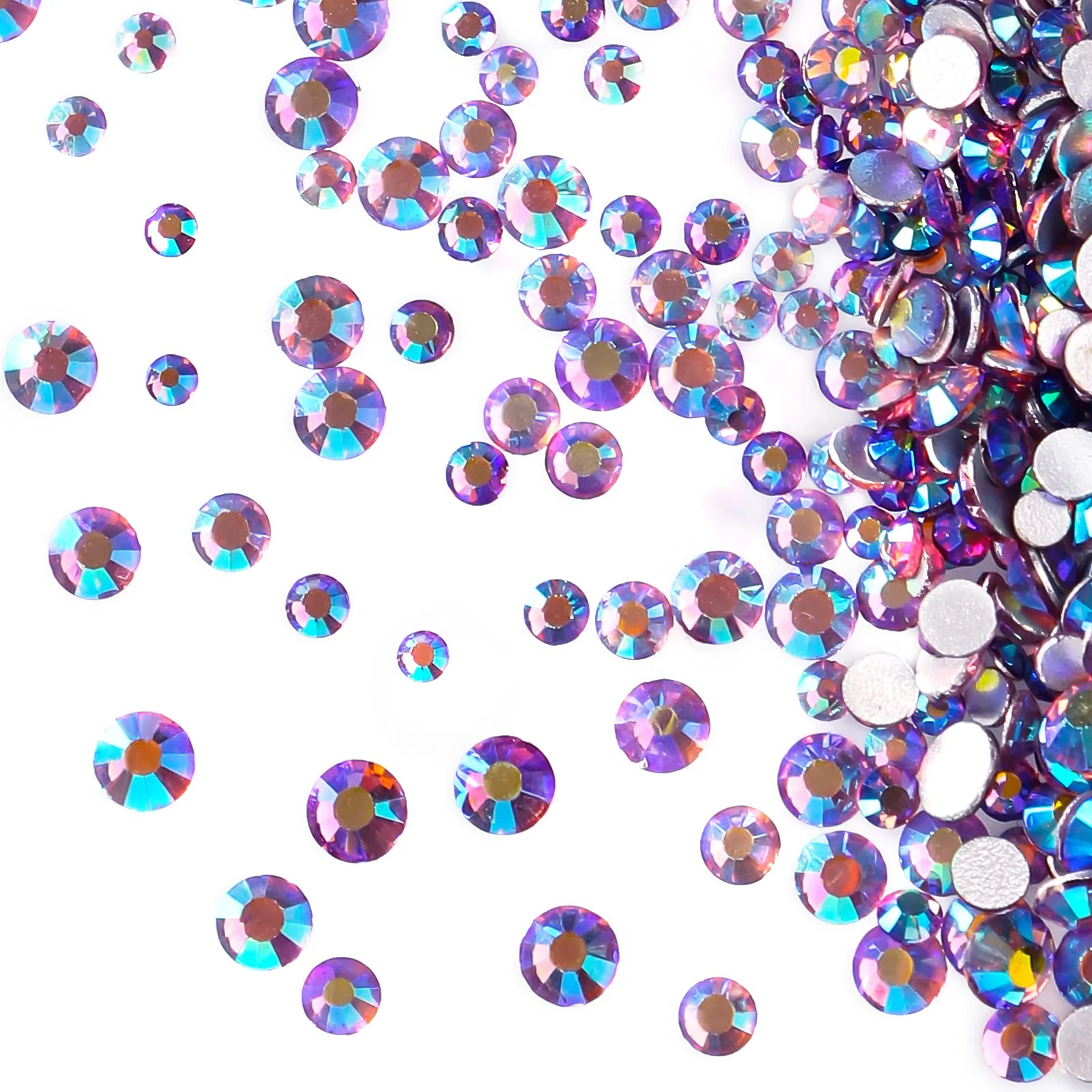 Certified Jollin 3456pcs Flatback Rhinestones Glass Charms Diamantes Gems Stones for Nail Art 6 Size ss4 ss12 Light Purple AB Professional
