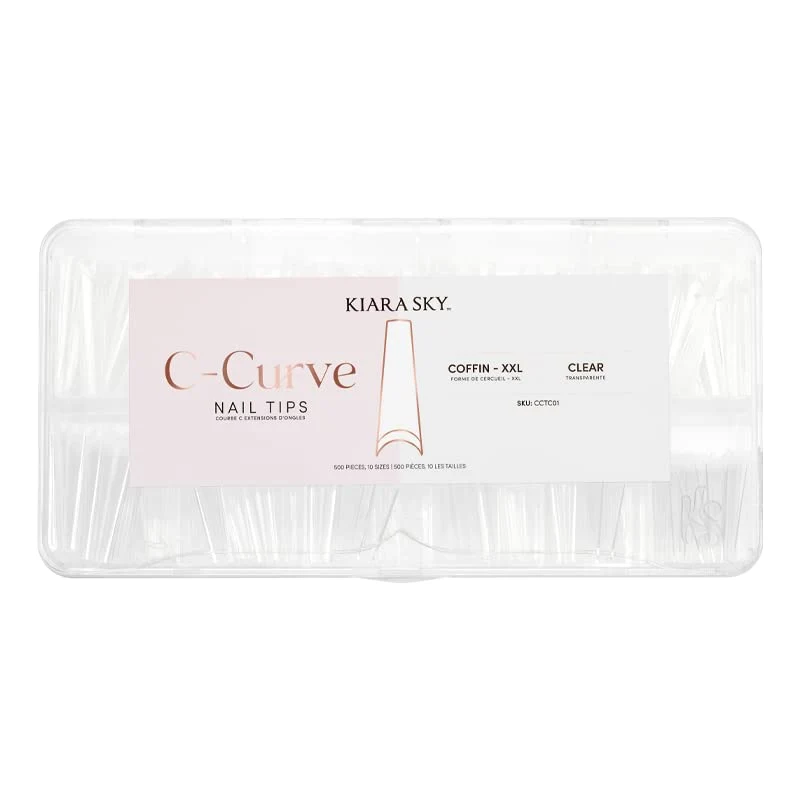 Fast Kiara sky Nail Tips C Curve Coffin Clear 500 pieces XXL Length 10 Sizes Effective