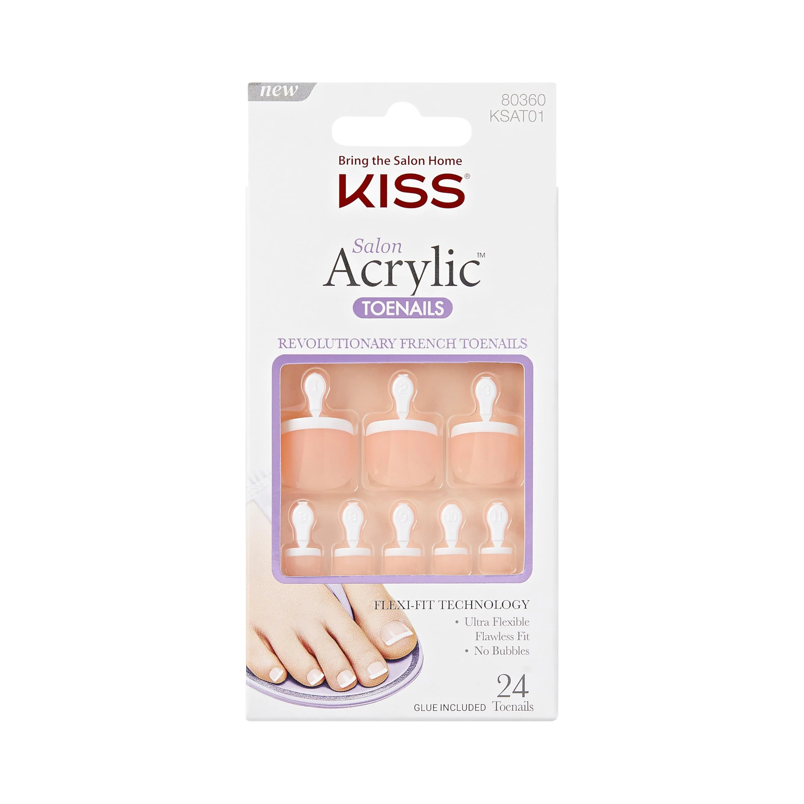 Professional KISS Salon Acrylic Press On Toenails Nail Glue Included 'Walk Away' White Short Size Squoval Shape Includes 28 Nails 2g Glue 1 Manicure Original