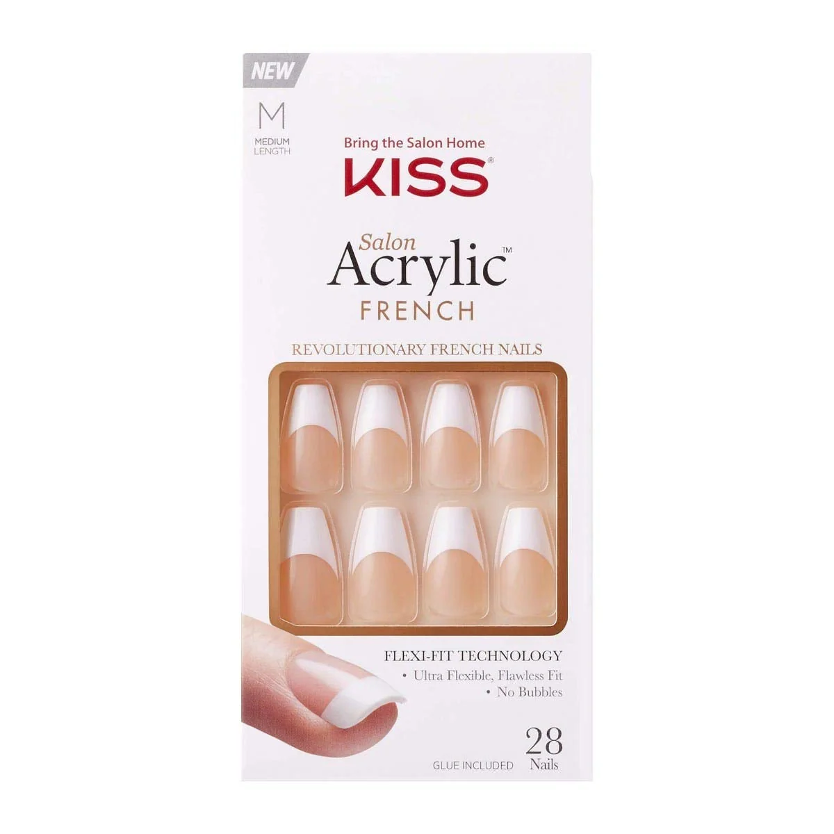 Effective KISS Salon Acrylic French Nail Manicure Set Medium Length Square Je T'aime Nail Kit Includes Pink Gel Nail Glue Net Wt. 2 g 0.07oz. Mini Advanced