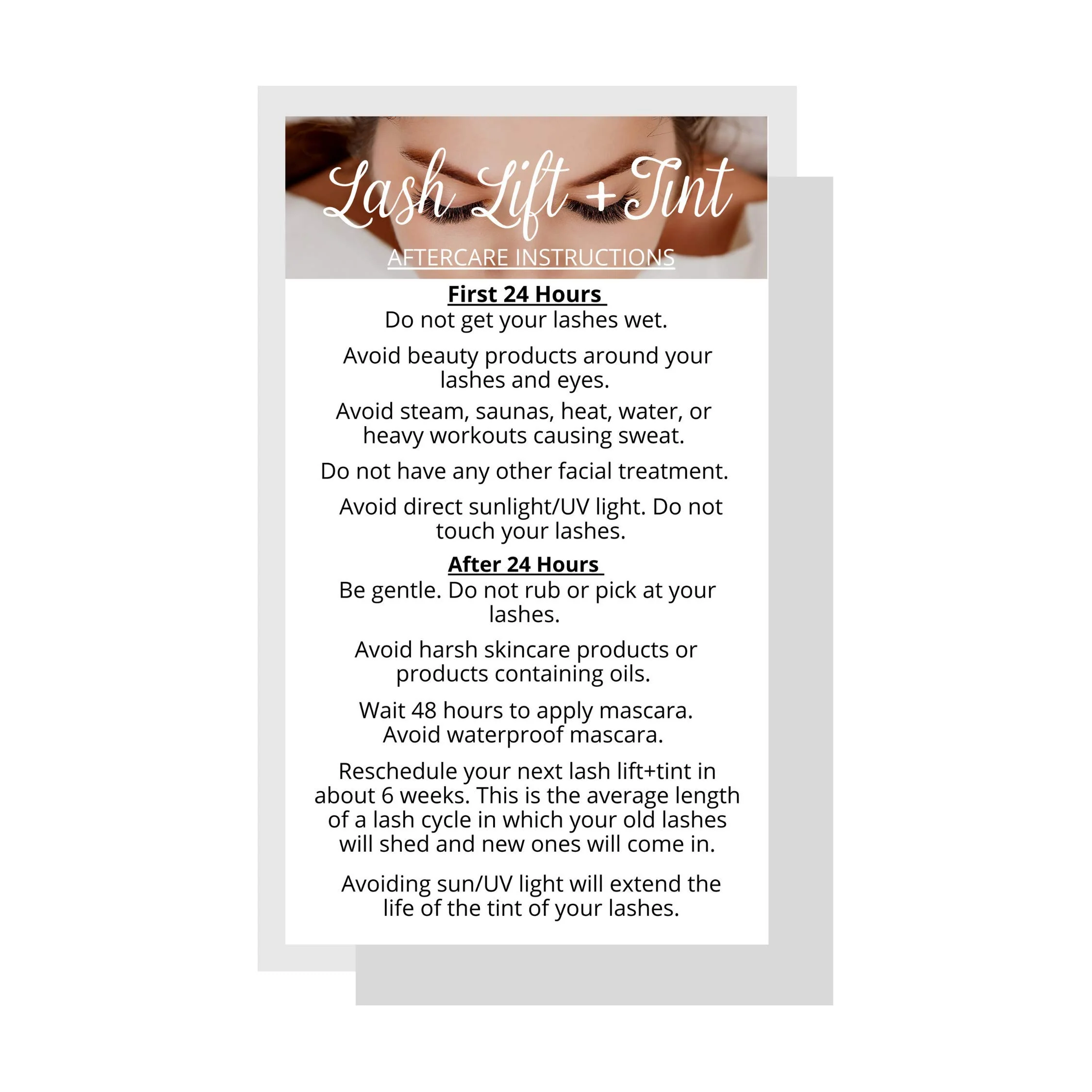 Efficient Lash Lift Tint Aftercare Instruction Cards 50 Pack 2 x 3.5 inches Business Card Single Side Eyelash Lift and Tint Kit at home diy aftercare Practical