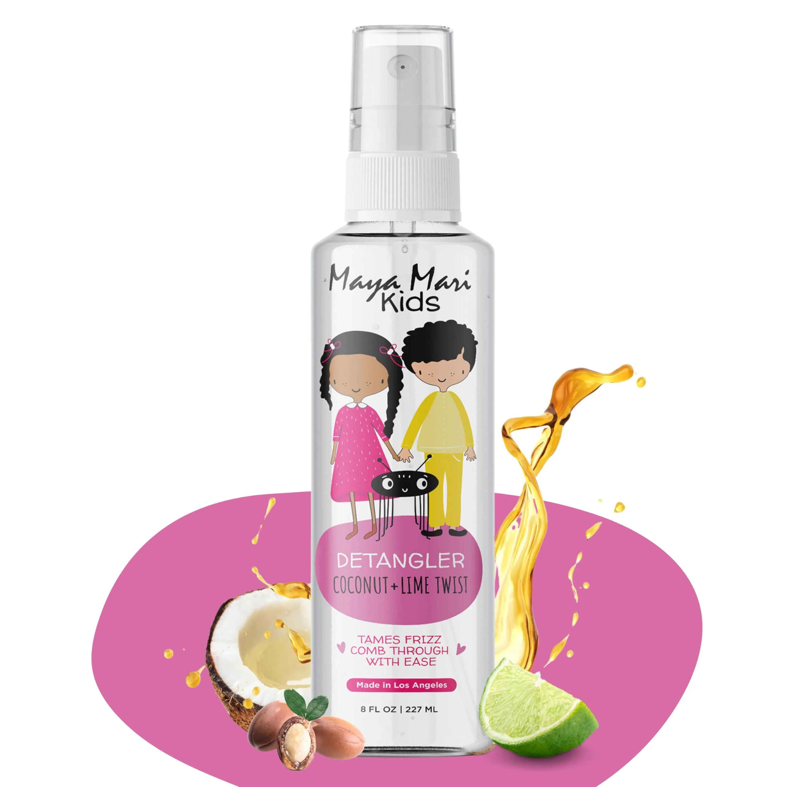 Trendy Maya Mari Kids Detangler Spray with Argan Coconut and Lime Oils - Gentle Hair Detangler for Kids Toddlers and Babies 8 oz - No More Tangles I Fine