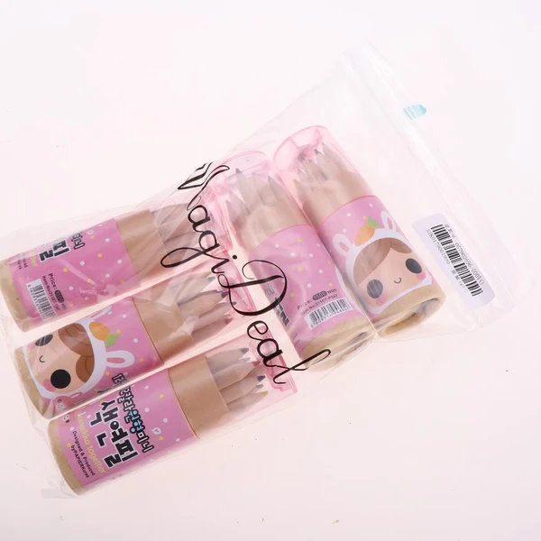 Pure Max 5Pcs 12 Colored Pencil with Container Sharpener Child Writing Card Pink Tube Selected