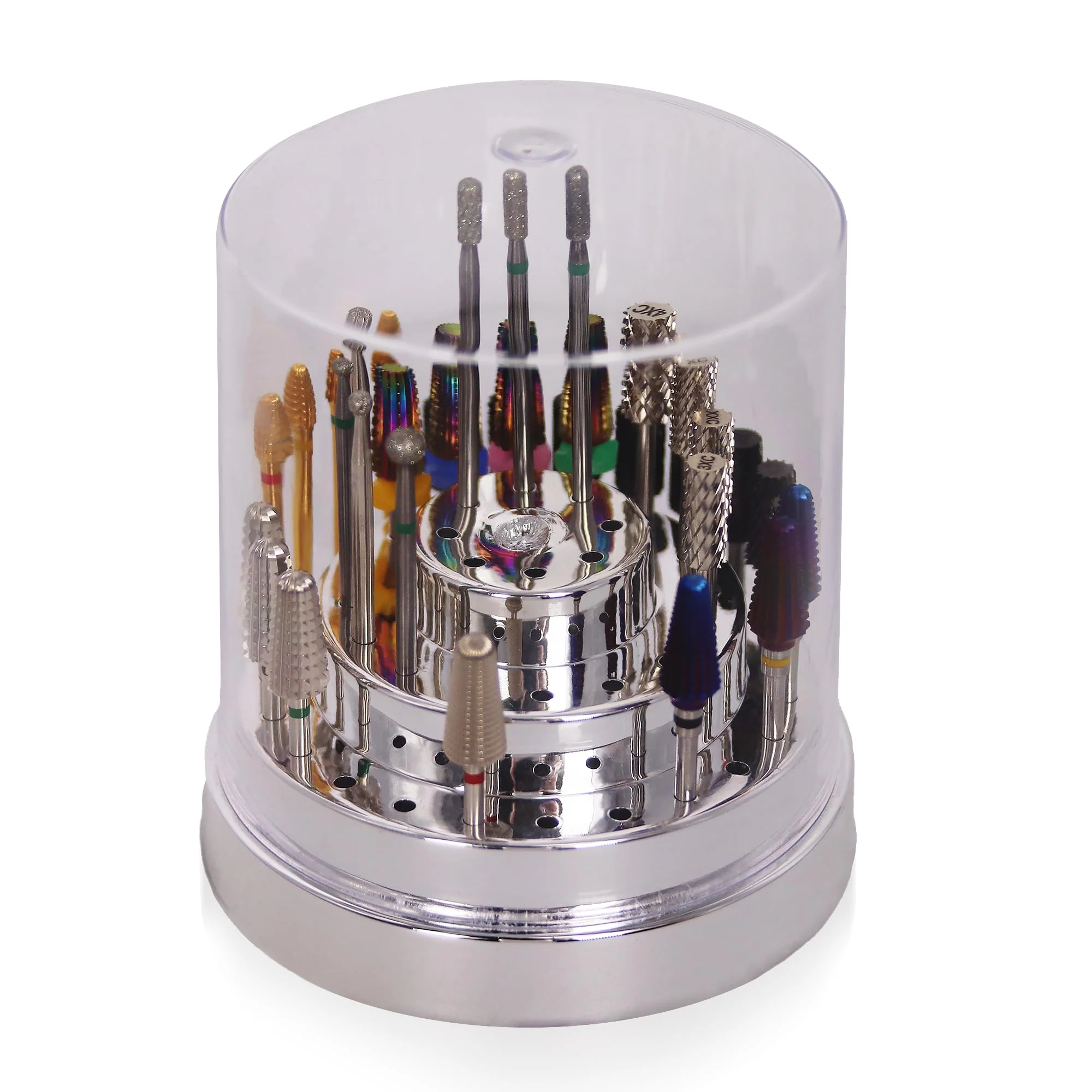Secure PANA Round Cake Tier Nail Drill Bit Holder Display Organizer Case - Dustproof Carbide Bit Storage Container Box For Manicure Tools Nail Salon - 48 Long-Lasting