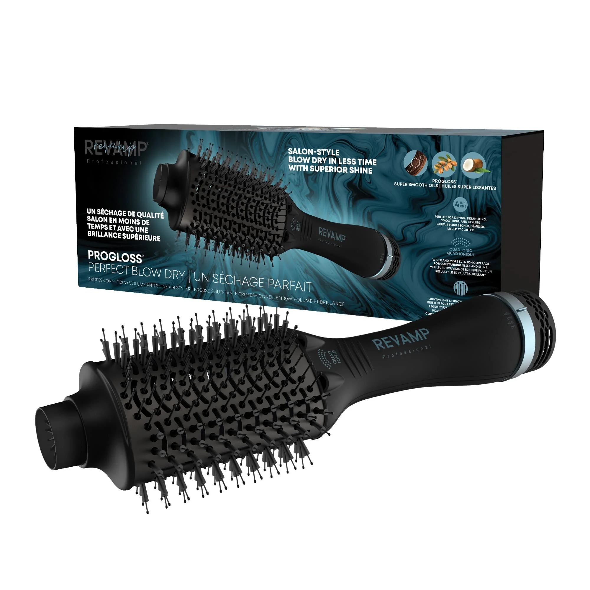Minimalist Revamp Progloss Blow Dry Volume Styler - Ceramic Barrel Hair Dryer Brush for Wet or Dry Styling Infused with Progloss Oils for Frizz- Secure