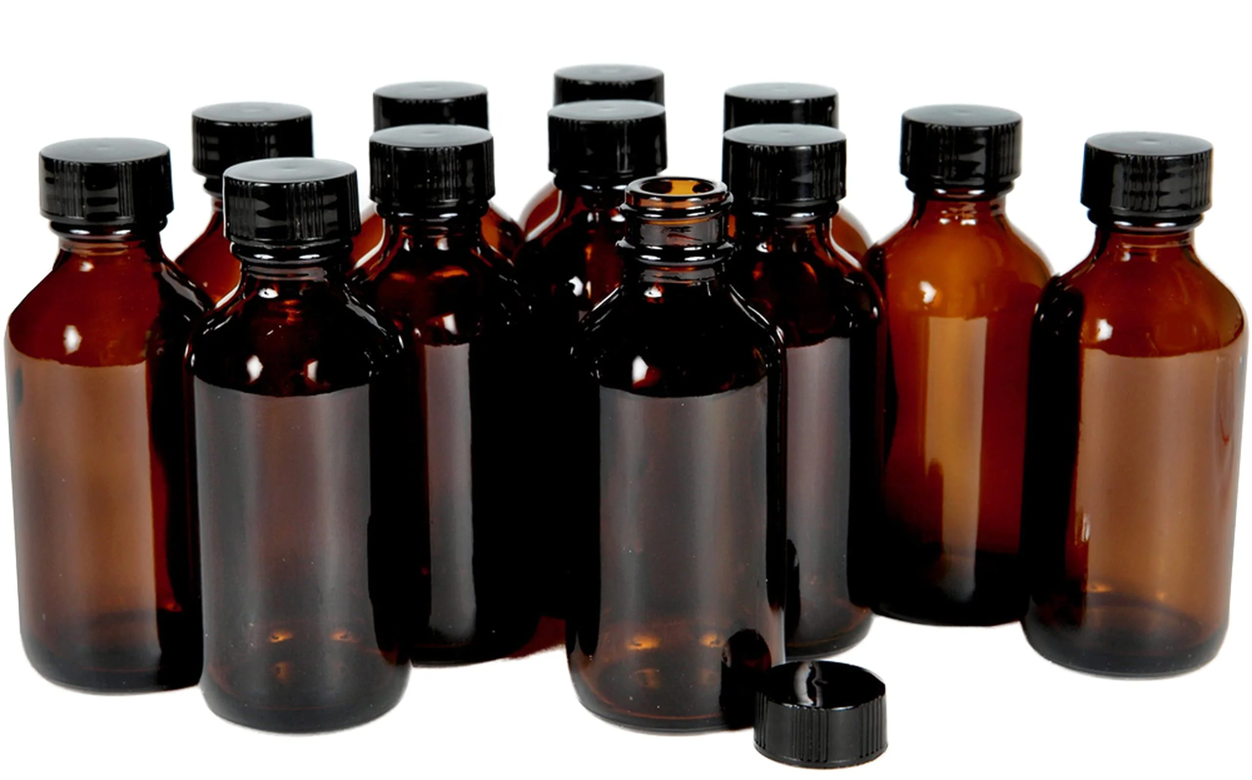 Classic Vivaplex 12 Amber 2 oz Glass Bottles with Lids Elite