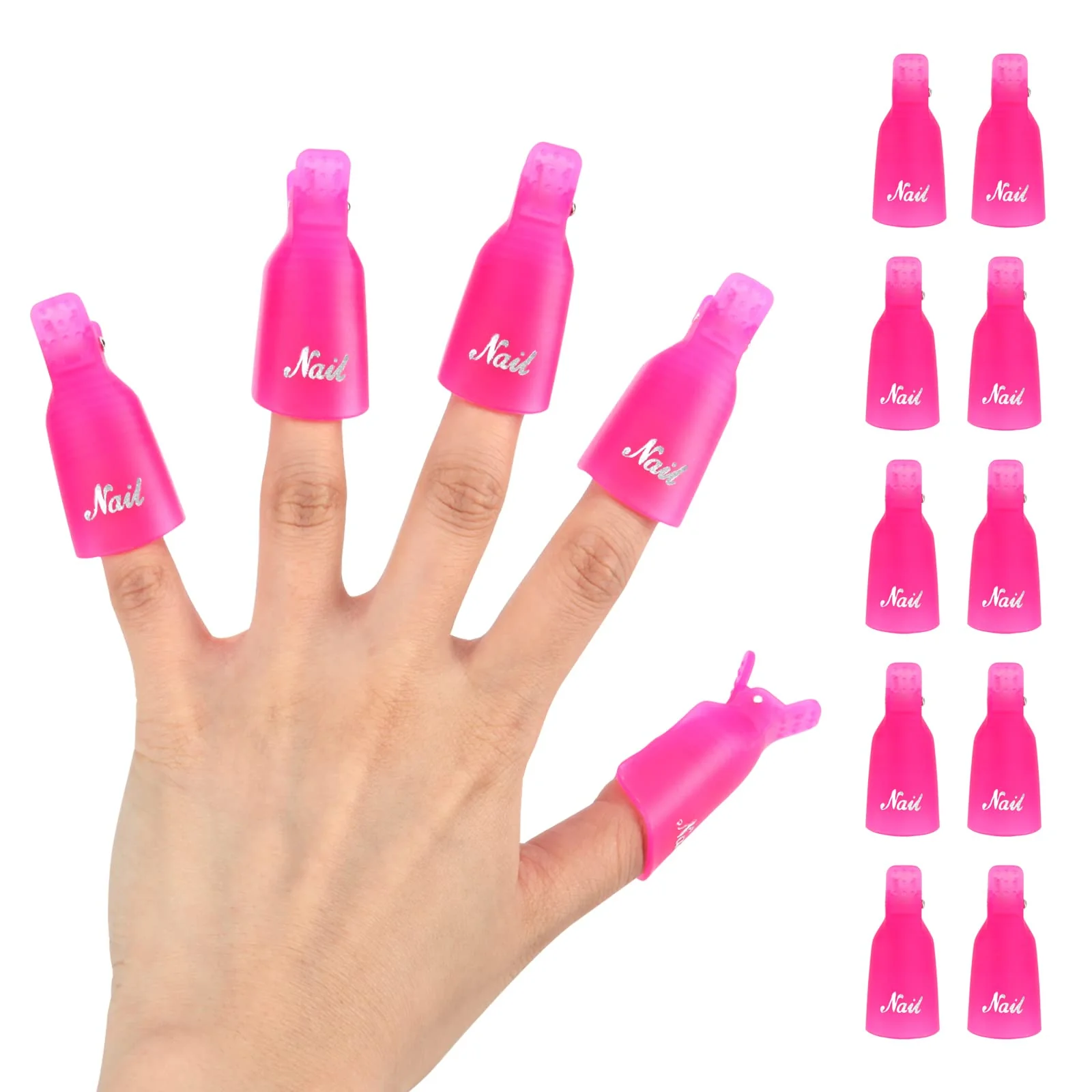 Optimized 10 Pcs Pink Plastic Acrylic Nail Art Soak Off Cap Clip UV Gel Polish Remover Wrap Tool Gel Nail Polish Remover Clips for Fingernail Removal Soak Off Original Design