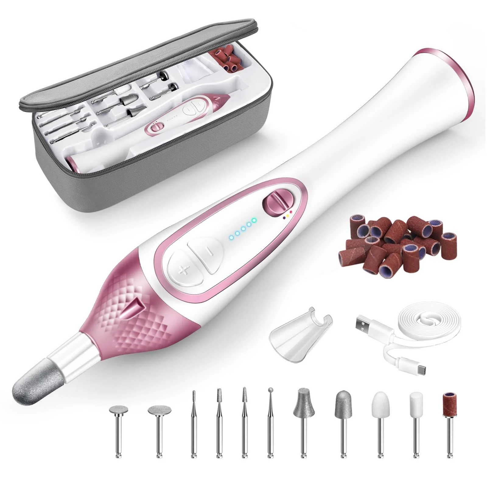 Optimized 36-Piece Professional Manicure Pedicure Kit-Cordless Electric Nail File Kit 20000RPM 11Pcs Bits 4 Speed Rechargeable Pedicure Tool for Feet Hand Foot Effective