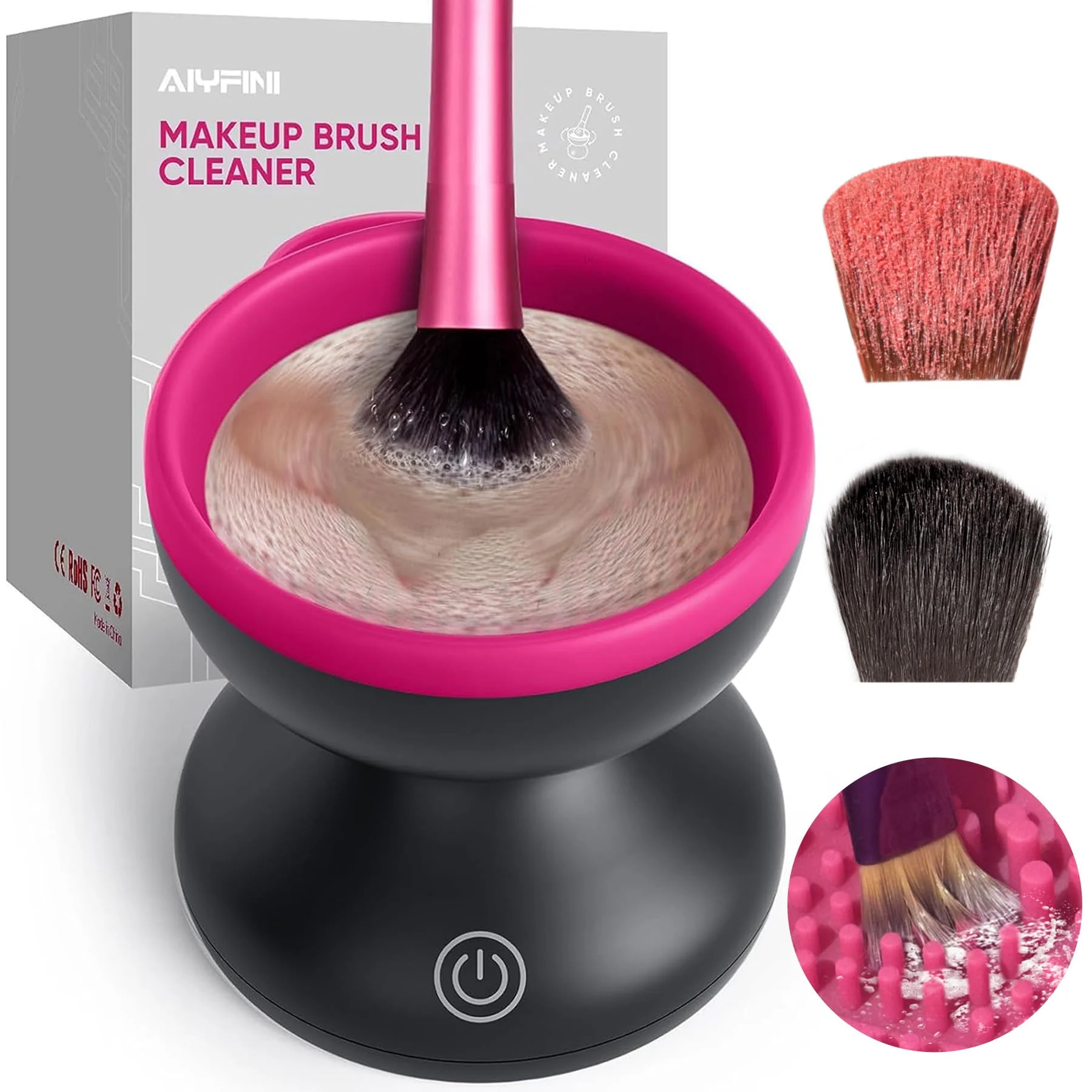 Eco-Friendly Alyfini Electric Makeup Brush Cleaner Machine Powerful Friction Removes Residue on Make up Brushes Set Sponge Powder Puffs Efficient Cleaning Enhanced