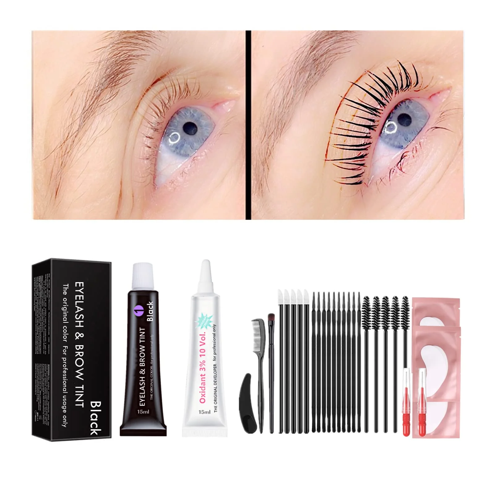 Recyclable Black Lash T-i-n-t Kit Keratin Black Eyelash D-y-e and Eyebrow T-i n t 6 Week Voluminous Brow T-int T-inting Look For Lash Perm Lift Lamination Excellent