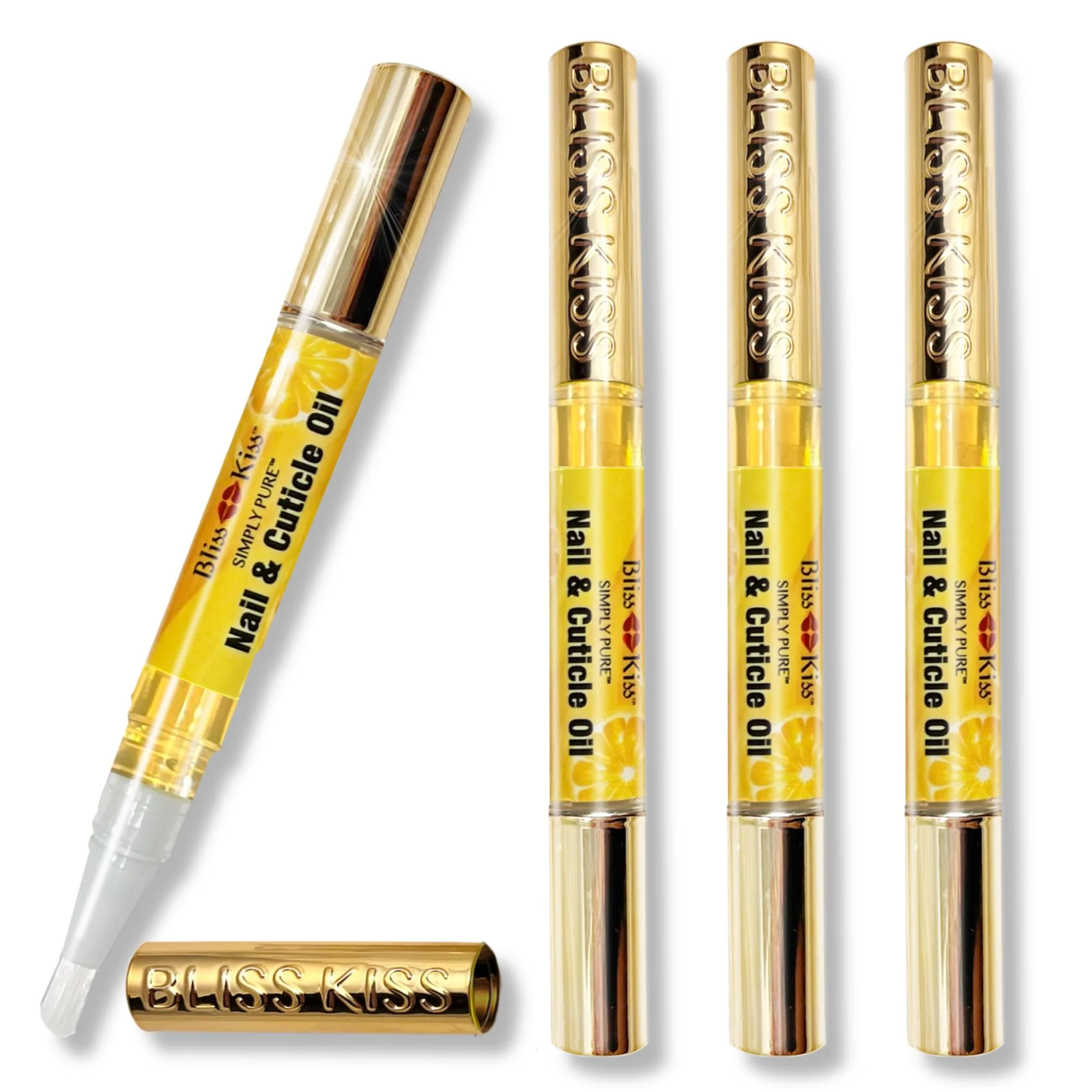 Elegant Bliss Kiss Crisp Fragrance 4 Nail Oil Cuticle Pens w Vitamin E Jojoba Nail Strengthener Nail Growth Treatment for Brittle Peeling Breaking Thin Fine Crafted