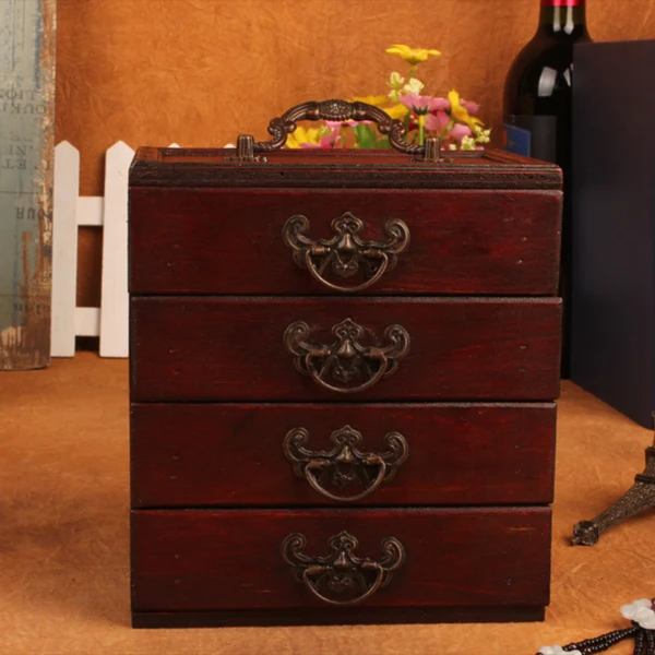 Next-Generation Max 4 Layers Vintage Jewelry Rings Treasure Chest Storage Box Case Trinket Gift Durable