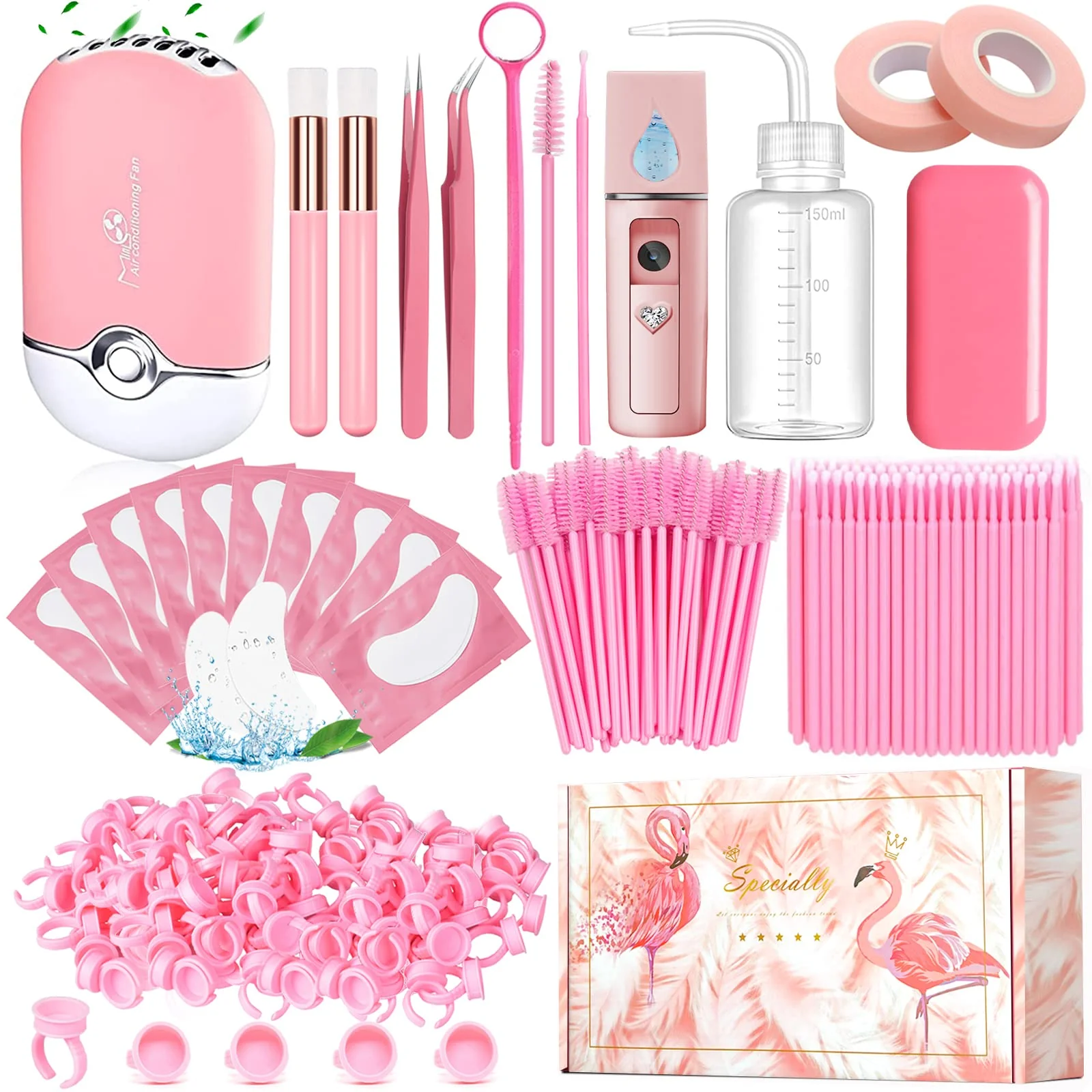 Fine Crafted Eyelash Extension Supplies USB Air Conditioning Blower Facial Mister Lash Tweezers Mirror Mascara Brush Lash Shampoo Brush Bottle Silicone Pad Glue Safe
