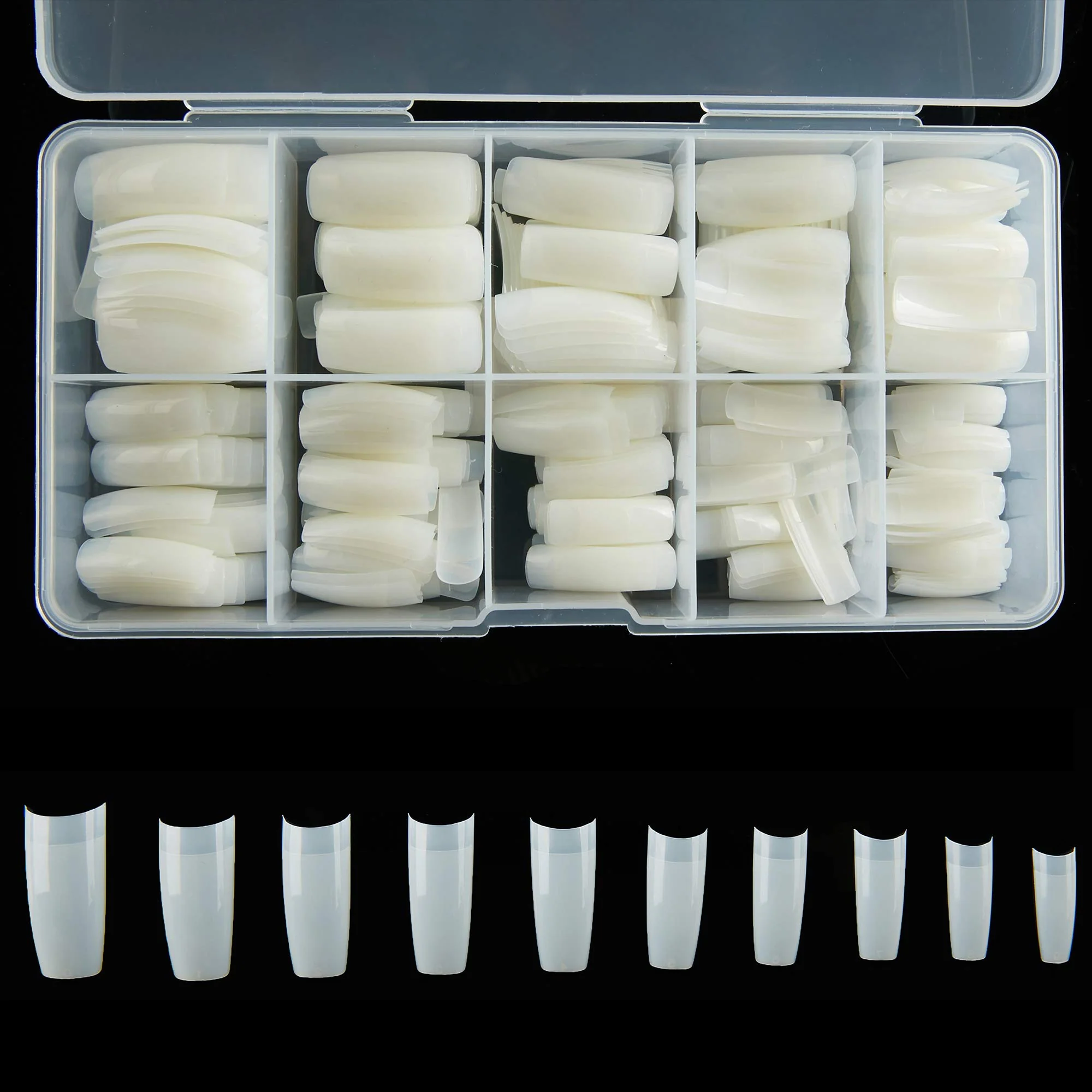 Selected French Acrylic False Nail Tips 500PCS Fake Nail Shape Artificial False Nails Tips 10 Sizes with Case for Nail Art Salons Natural Minimalist