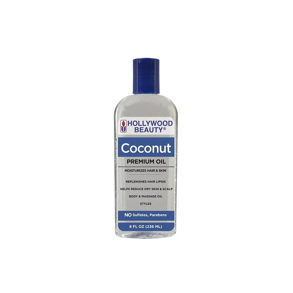 Stylish Hollywood Beauty Coconut Hair Oil 8oz Bottle Moisturizes Hair Skin Replenishes Important Hair Lipids Body Massage Oil Helps Releve Scalp Eco-Friendly