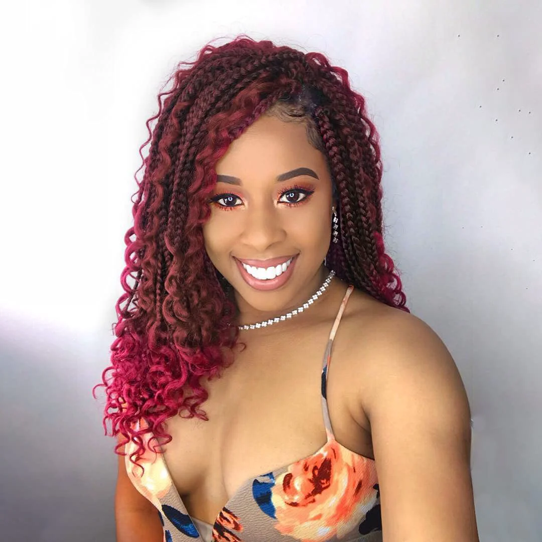 Unique Wodun 14inch Goddess Box Braids Crochet Hair Pre Looped Box-Braids Crochet-Hair with Curly Ends For Black Women Synthetic 3X Bohemian Box Braiding Outstanding