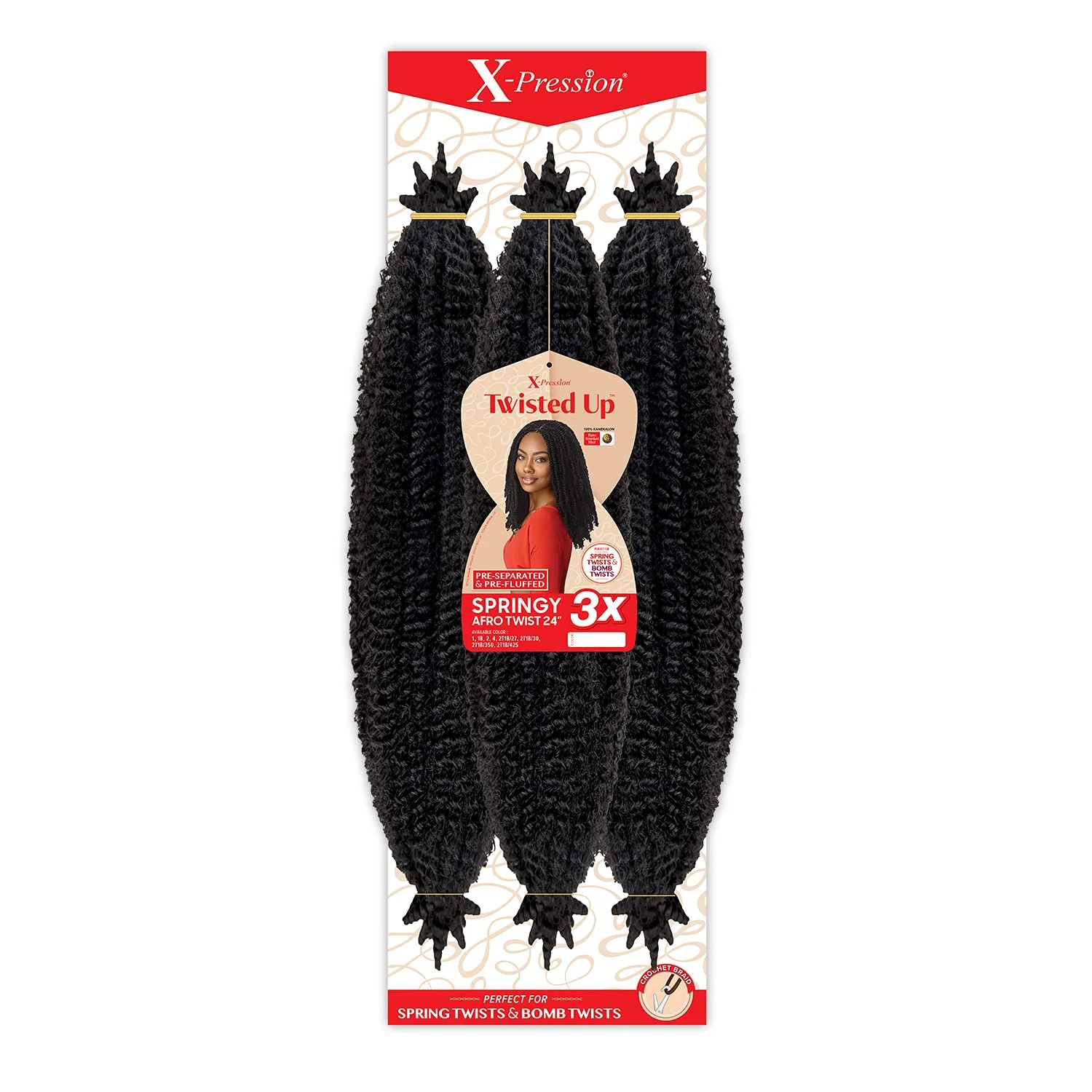Trendy X-pression Braid Outre Crochet Braids X-Pression Twisted Up 3X Springy Afro Twist 24 inch 3-pack 2T1B PUR Green