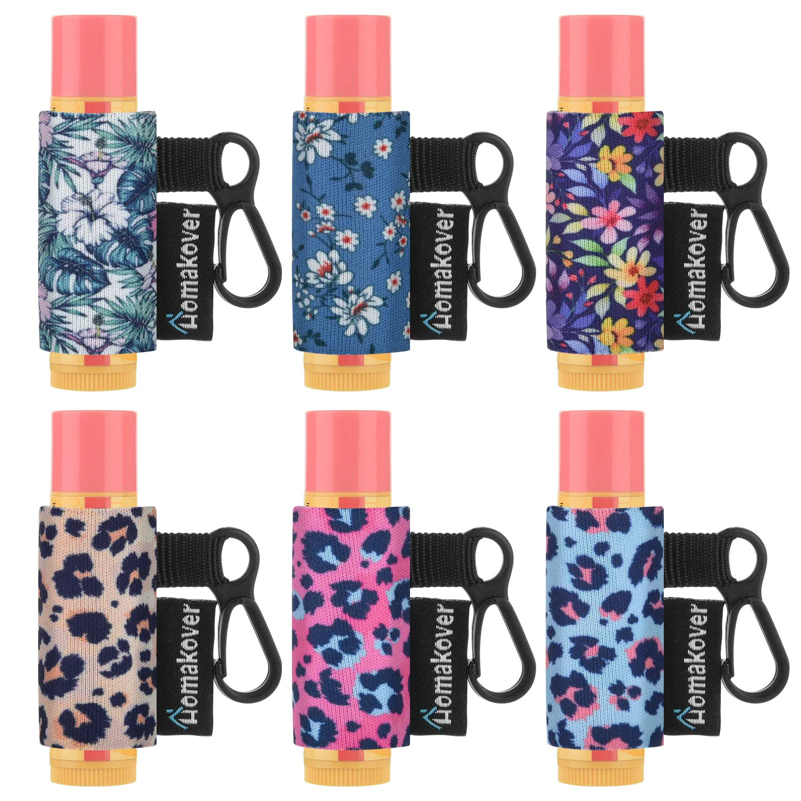 Long-Lasting 6 Pack Compact Clip-On Chapstick Holder Premium Release Clip Neoprene Sleeve with Clip Fits Most Standard Lip Balm Responsible