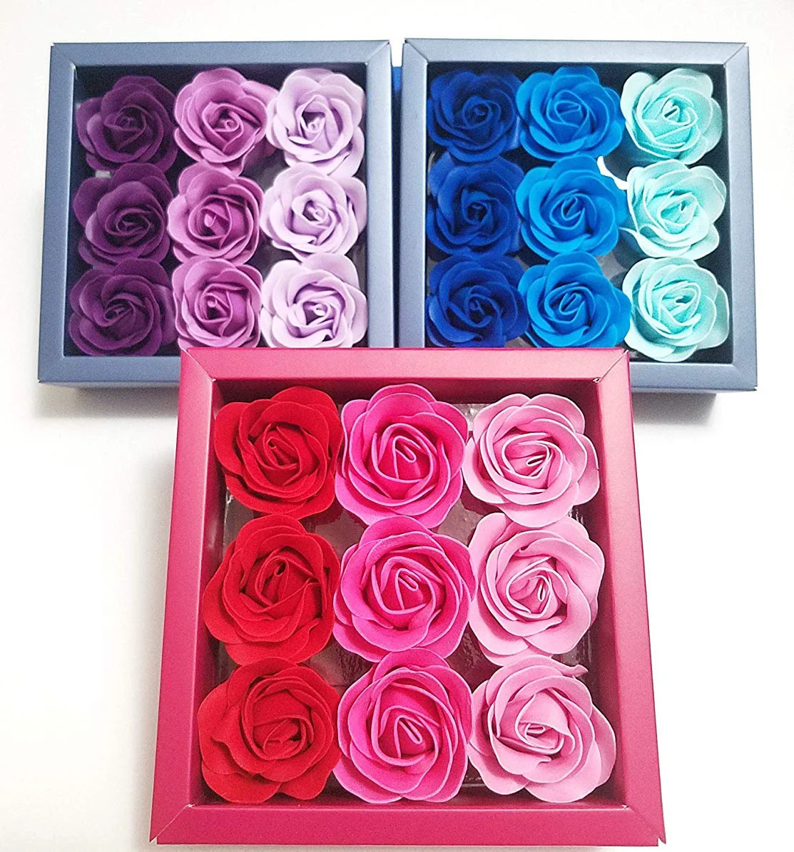 Casual 3 Boxes 27 Pcs Total of Flora Scented Rose Flower Bath Soap Plant Essential Oil Rose Soap in Gift Box Gift Eco-Friendly