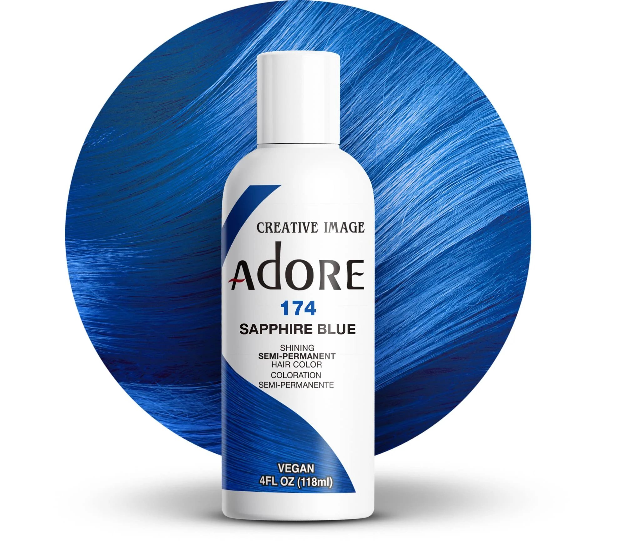 Certified Adore Semi Permanent Hair Color 174 Sapphire Blue Vegan Cruelty- Blue Hair Dye No Ammonia No Peroxide No Alcohol 4 Fl Oz Smart