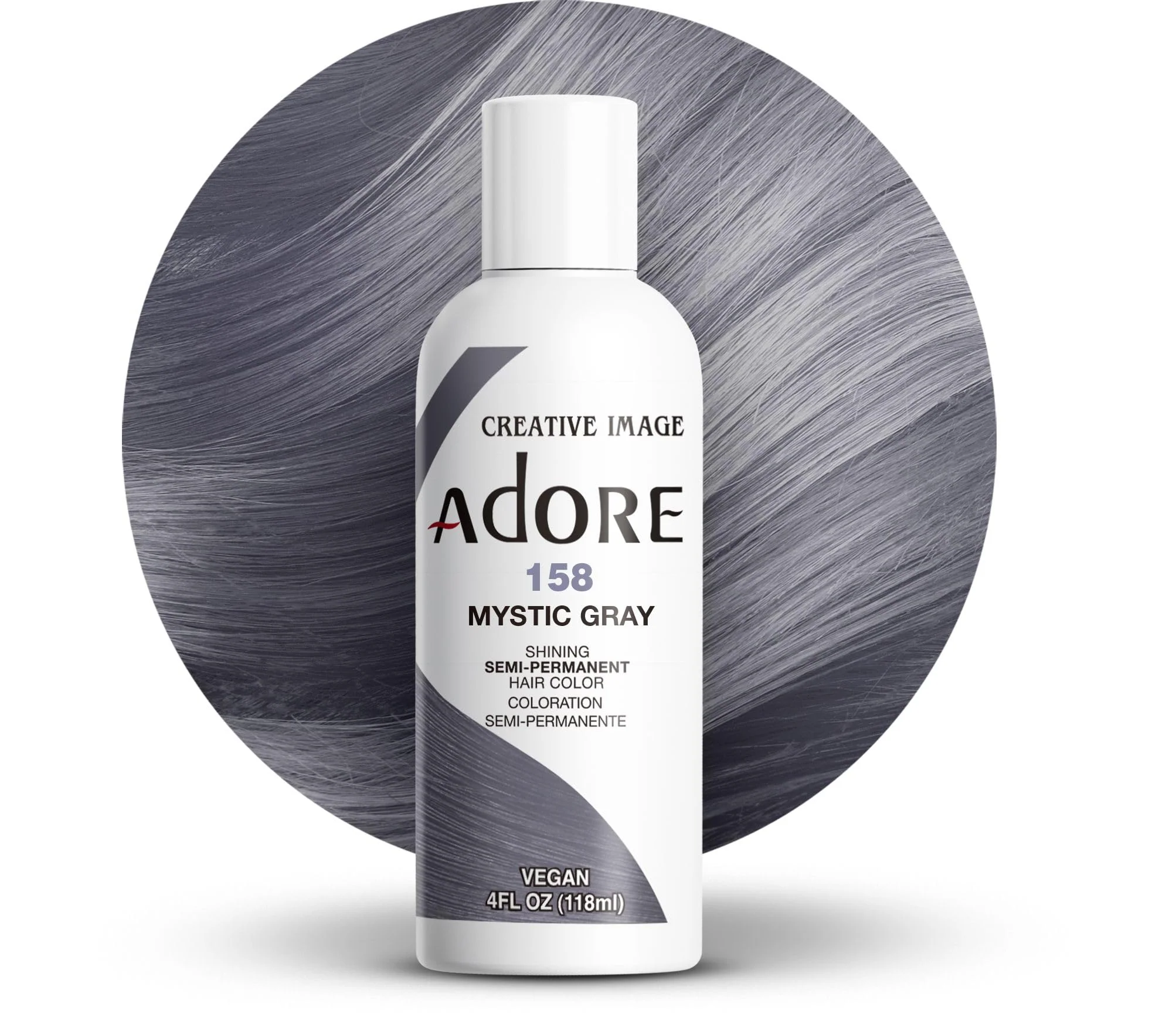 Green Adore Semi Permanent Hair Color 158 Mystic Grey Vegan Cruelty- Grey Hair Dye No Ammonia No Peroxide No Alcohol 4 Fl Oz Trusted