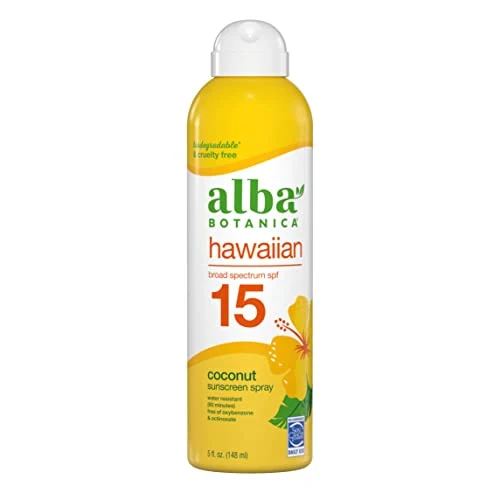 Prestigious Alba Botanica Sunscreen Spray for Face and Body Broad Spectrum SPF 15 Sunscreen Hawaiian Coconut Water Resistant and Biodegradable 5 fl. oz. Quality