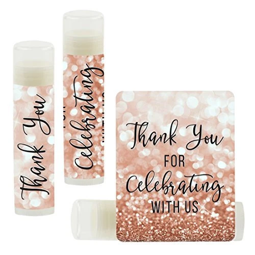 Verified Andaz Press Bridal Shower Bachelorette Party Lip Balm Party Favors Faux Rose Gold Glitter Shimmer Thank You for Celebrating With Us Bridesmaid Lip Advanced