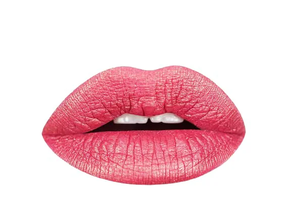 Organic Aromi Metallic Liquid Lipstick Peachy Pink Coral Lip Color with Shimmery Finish Long-lasting Vegan Cruelty- Smudge Proof Gluten Rose Green