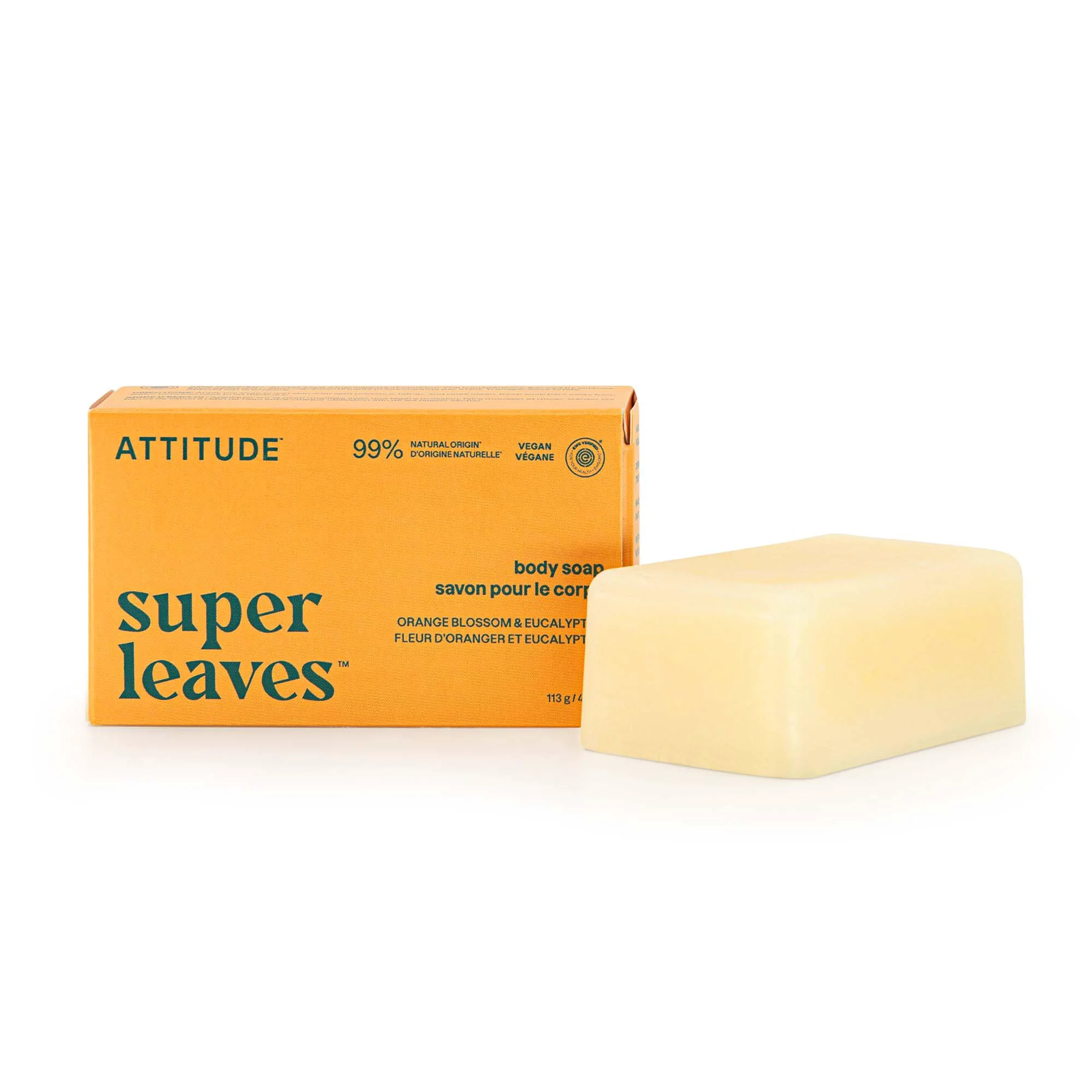 Luxury ATTITUDE Body Soap Bar Natural Origin Protects and Softens Dry Skin Watercress Indian Cress Olive Oil EWG Vegan Orange Blossom Green