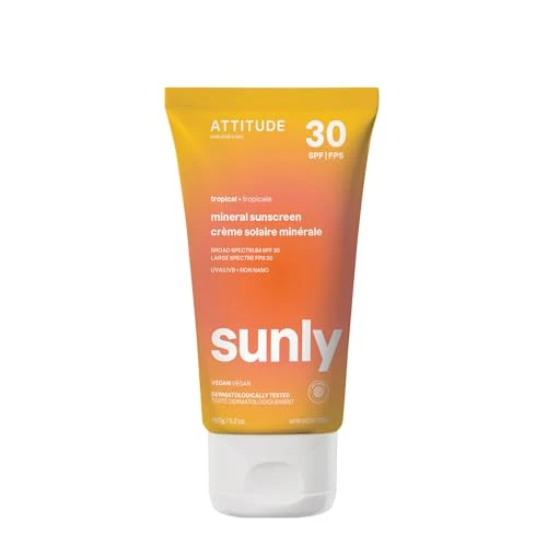 Luxury ATTITUDE Mineral Sunscreen with Zinc Oxide SPF 30 EWG Broad Spectrum UVA UVB Protection Dermatologically Tested Vegan Tropical 5.2 Green