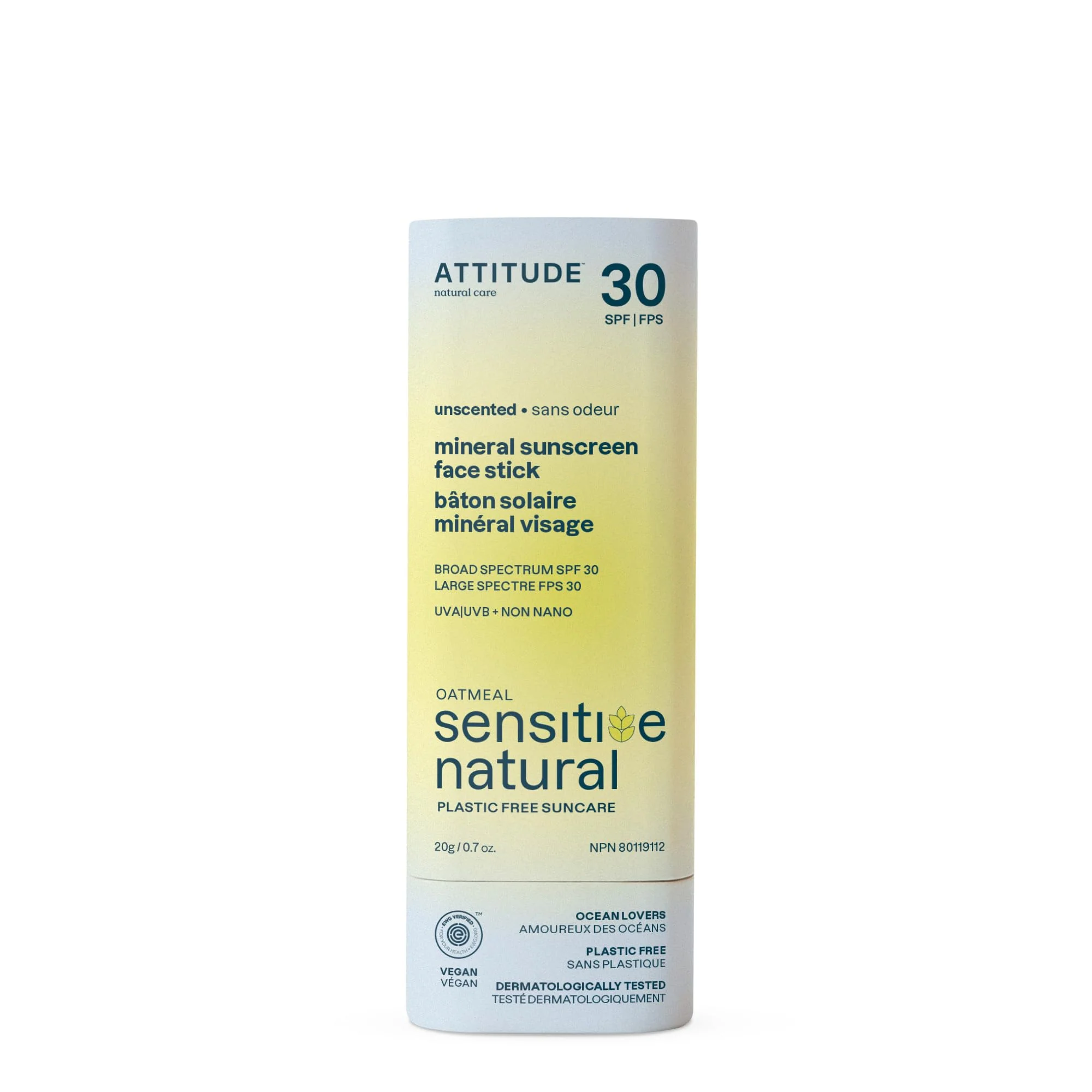 Quality ATTITUDE Mineral Sunscreen Face Stick for Sensitive Skin SPF 30 EWG Plastic- Broad Spectrum UVA UVB Protection with Zinc Oxide Unique