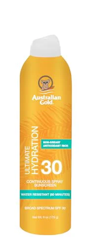 Convenient Australian Gold Continuous Spray Sunscreen SPF 30 6 Ounce Dries Fast Broad Spectrum Water Resistant Non-Greasy Oxybenzone Cruelty Sophisticated
