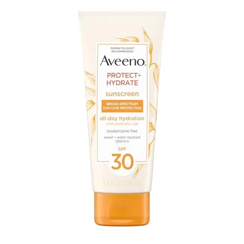 Modern Aveeno Protect Hydrate Moisturizing Sunscreen Lotion with Broad Spectrum SPF 30 Prebiotic Oat Weightless Sweat Water-Resistant Full Body Detailed