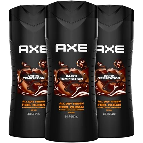 Fine Crafted AXE Men's Body Wash Dark Temptation 3-Pack 12H Refreshing Chocolate Scent 16 Fl Oz Ea Original