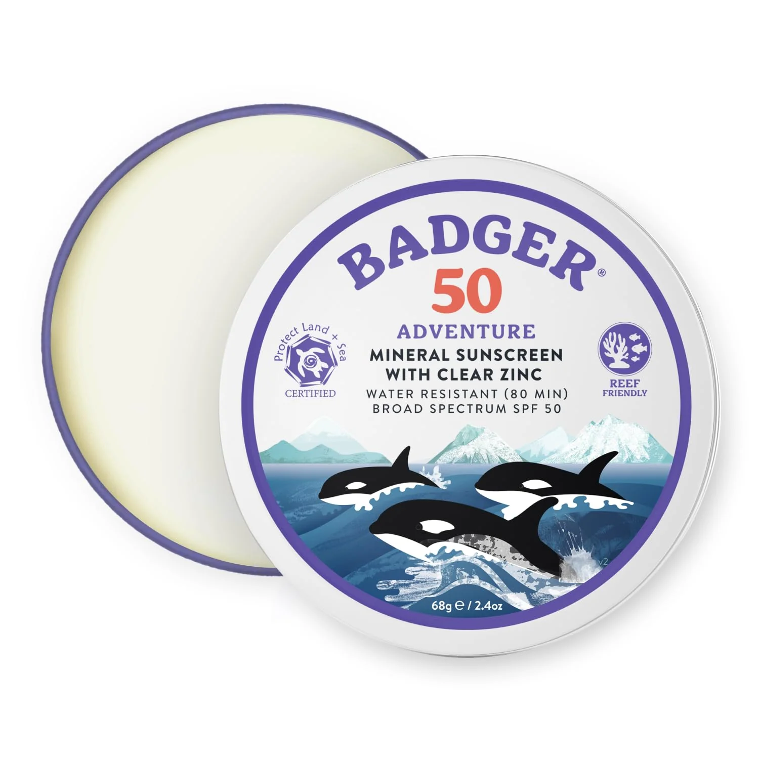 Elegant Badger Reef Safe Mineral Sunscreen SPF 50 98 Organic with Zinc Oxide Non Toxic Water Resistant Unscented Hypoallergenic Broad - Spectrum Natural