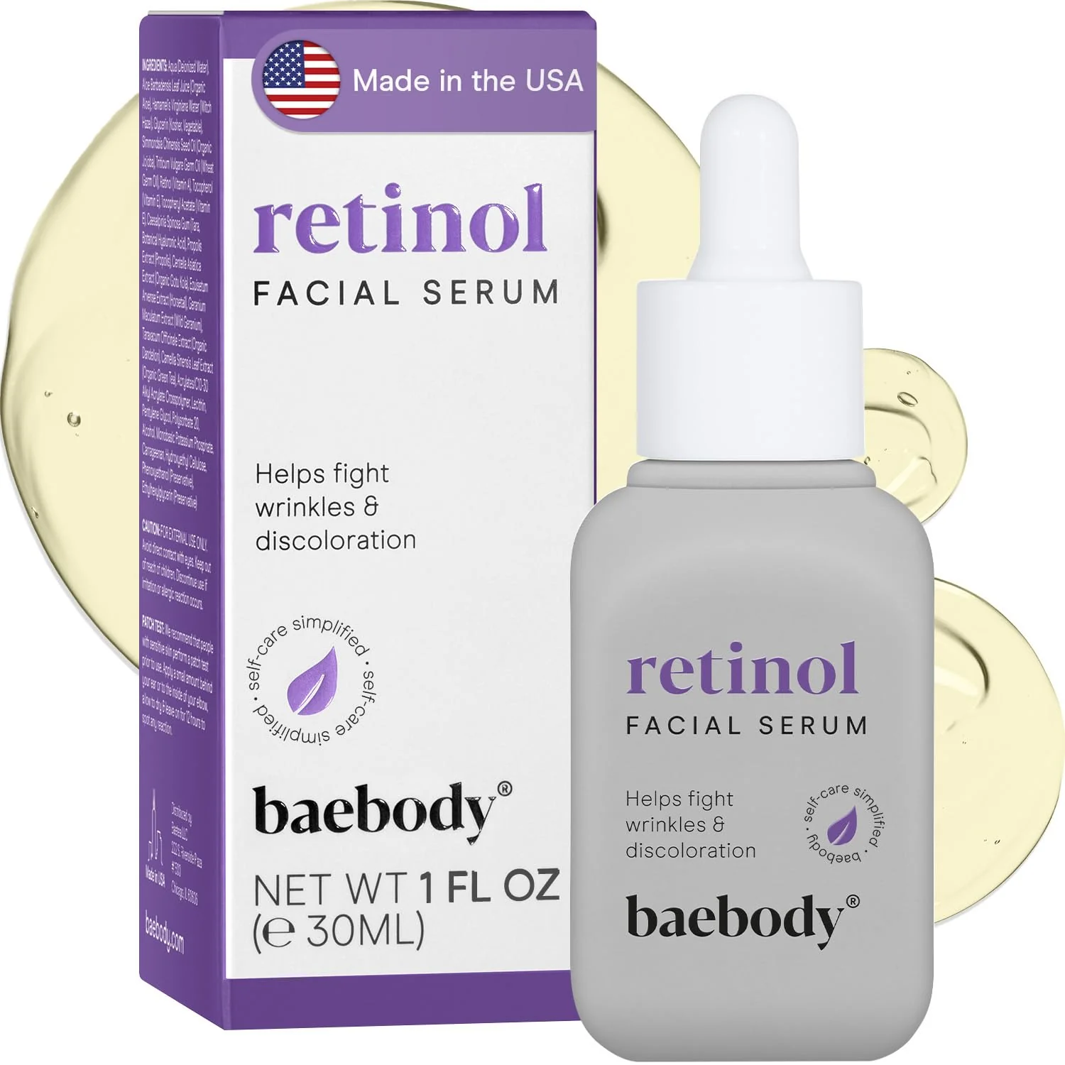 Reusable Baebody Made in USA Retinol Serum for Face - Anti Aging Serum for Fine Lines Wrinkles - Retinol for Face with Jojoba Oil Green Tea 1 fl oz 30 ml Elite