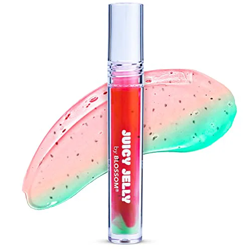 Elite Blossom Lip Gloss Juicy Jelly Moisturizing Fruit Flavored Nourishing High Shine Lip Oil with Doe Foot Wand Applicator 0.09oz Watermelon Professional