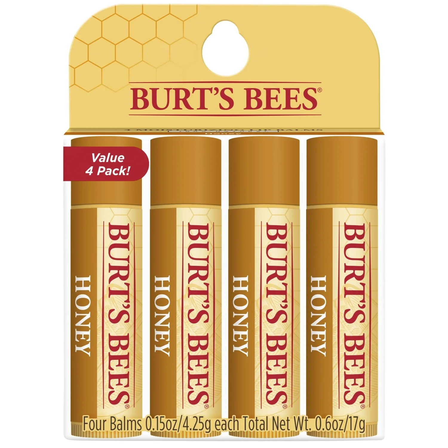 Consistent Burt's Bees Lip Balm - Honey Lip Moisturizer With Responsibly Sourced Beeswax Tint- Natural Origin Conditioning Lip Treatment 4 Tubes 0.15 Top-Quality