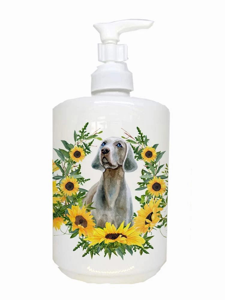 Optimized Caroline's Treasures CK2866SOAP Weimaraner in Sunflowers Ceramic Soap Dispenser Hand Soap Dispenser Pump Bottles for Bathroom Kitchen Empty Premium Material