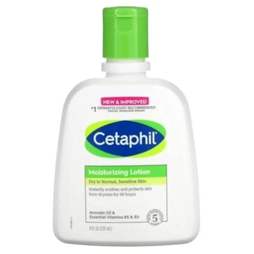 Green Cetaphil Moisturizing Lotion Dry To Normal Sensitive Skin Avocado Oil Essential Vitamins B5 B3 8 fl oz 237 ml Safe