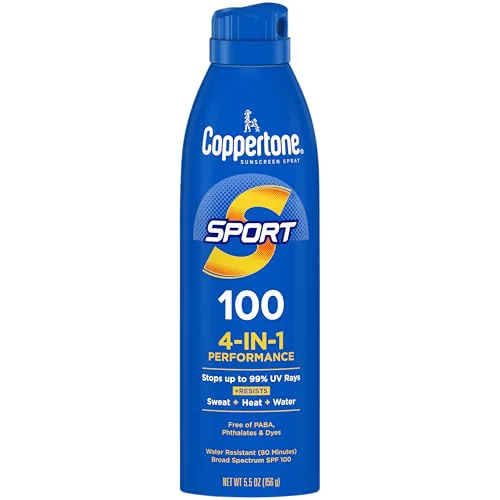 Long-Lasting Coppertone SPORT Continuous Sunscreen Spray Broad Spectrum SPF 100 5.5 Ounce Packaging may vary Functional