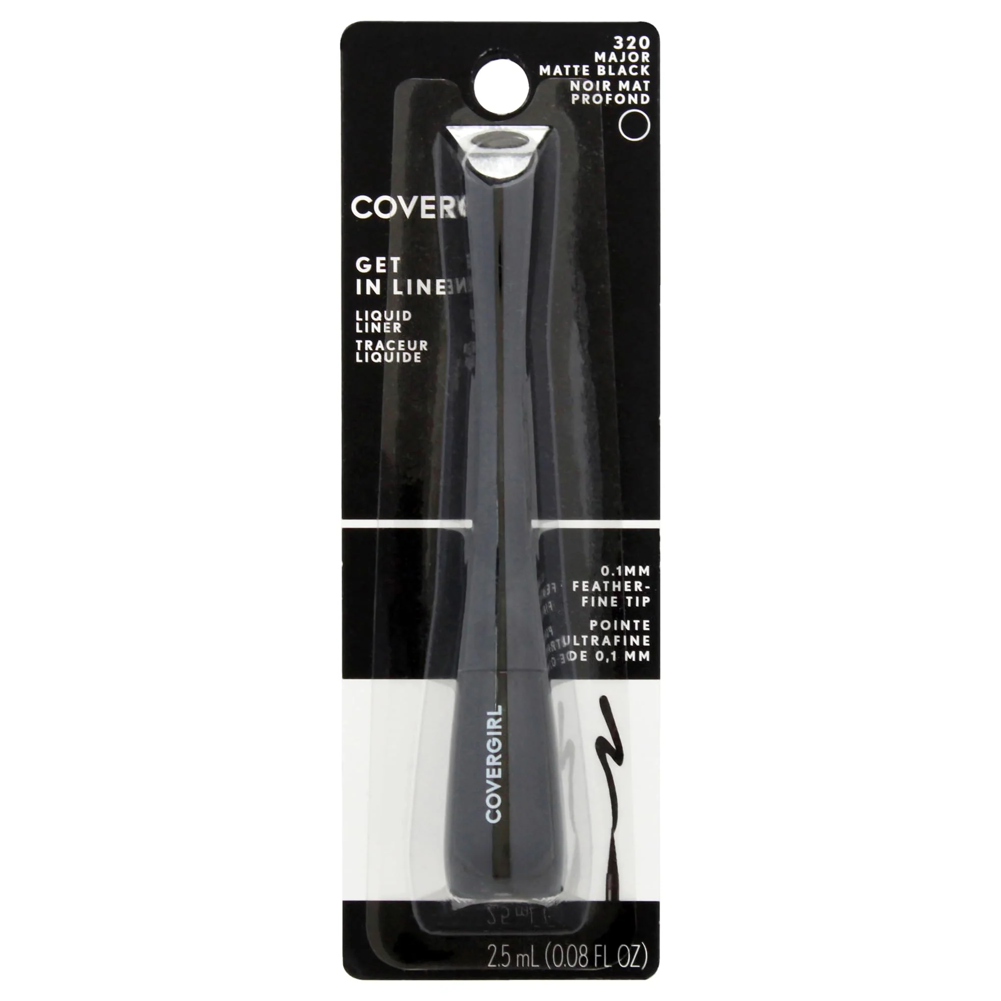 Trendy COVERGIRL Get In Line Liquid Eyeliner Black Crystal Long Lasting 0.08 Ounces Feather-Fine Tip Contour-Grip Handle Quick-Dry Liquid Eyeliner Comfortable