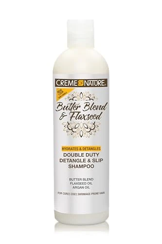 Soft Creme of Nature Double Duty Detangle and Slip Shampoo with Butter Blend Flaxseed and Argan Oil Moisture-Rich Elongating Cleanser for Natural Curly Pure