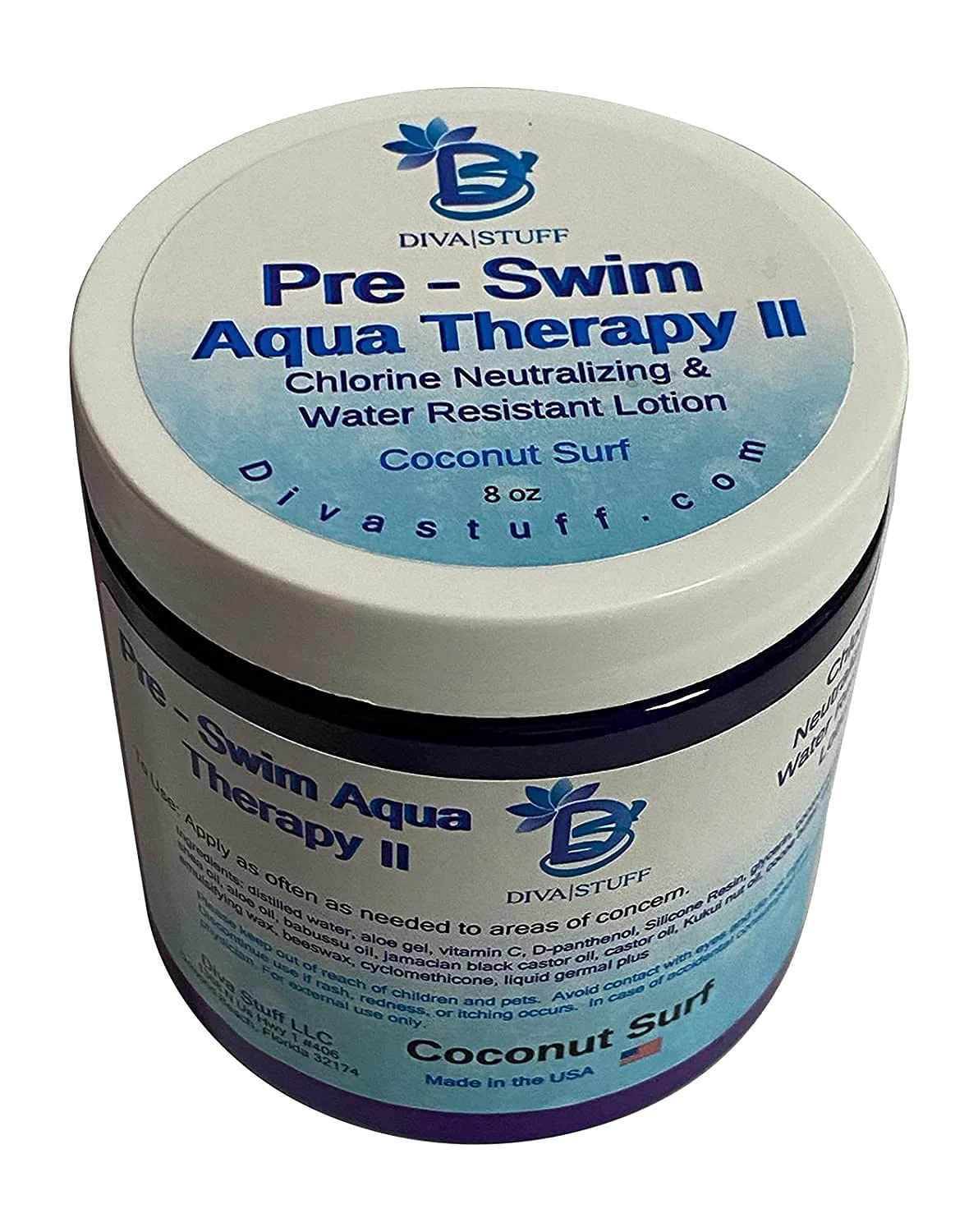 Sophisticated Diva Stuff Pre-Swim Aqua Therapy Chlorine Neutralizing Body Lotion Protects Skin From Chlorine and Salt Water Coconut Surf Water Resistant Relaxed