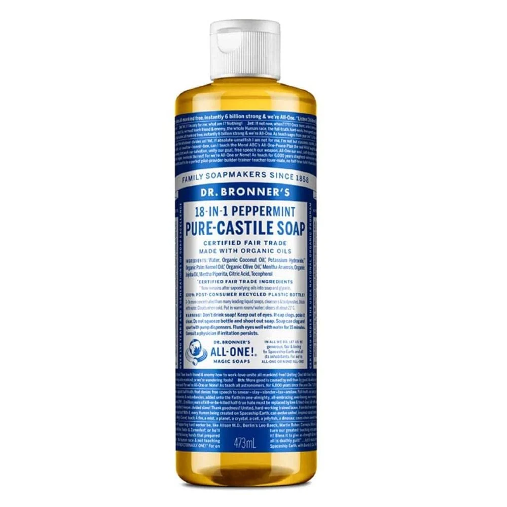 Durable Dr. Bronner's - Pure-Castile Liquid Soap Peppermint 16 ounce - Made with Organic Oils 18-in-1 Uses Face Body Hair Laundry Pets and Dishes Advanced