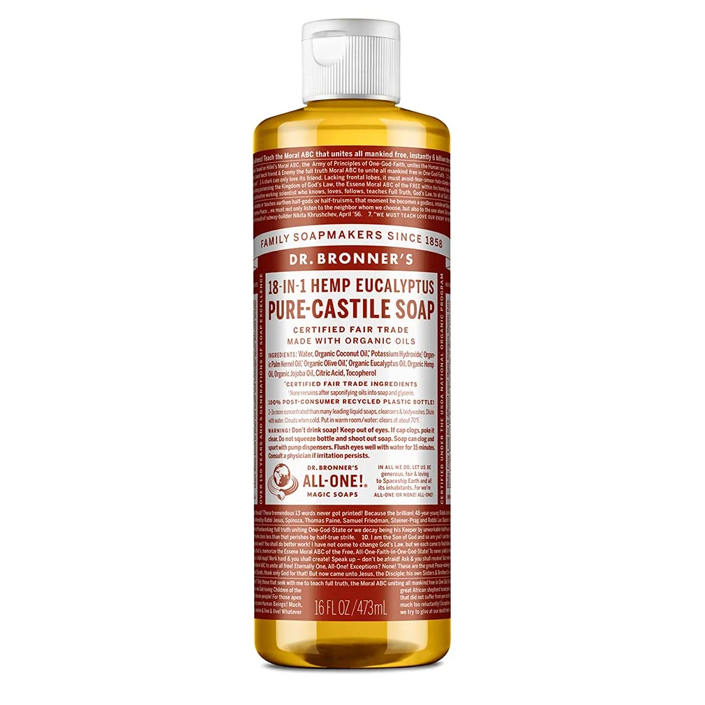 Next-Generation Dr. Bronner's Pure-Castile Soap Liquid Eucalyptus 16 Ounce - Made with Regenerative Organic Oils 18-in-1 Uses Face Body Hair Modern