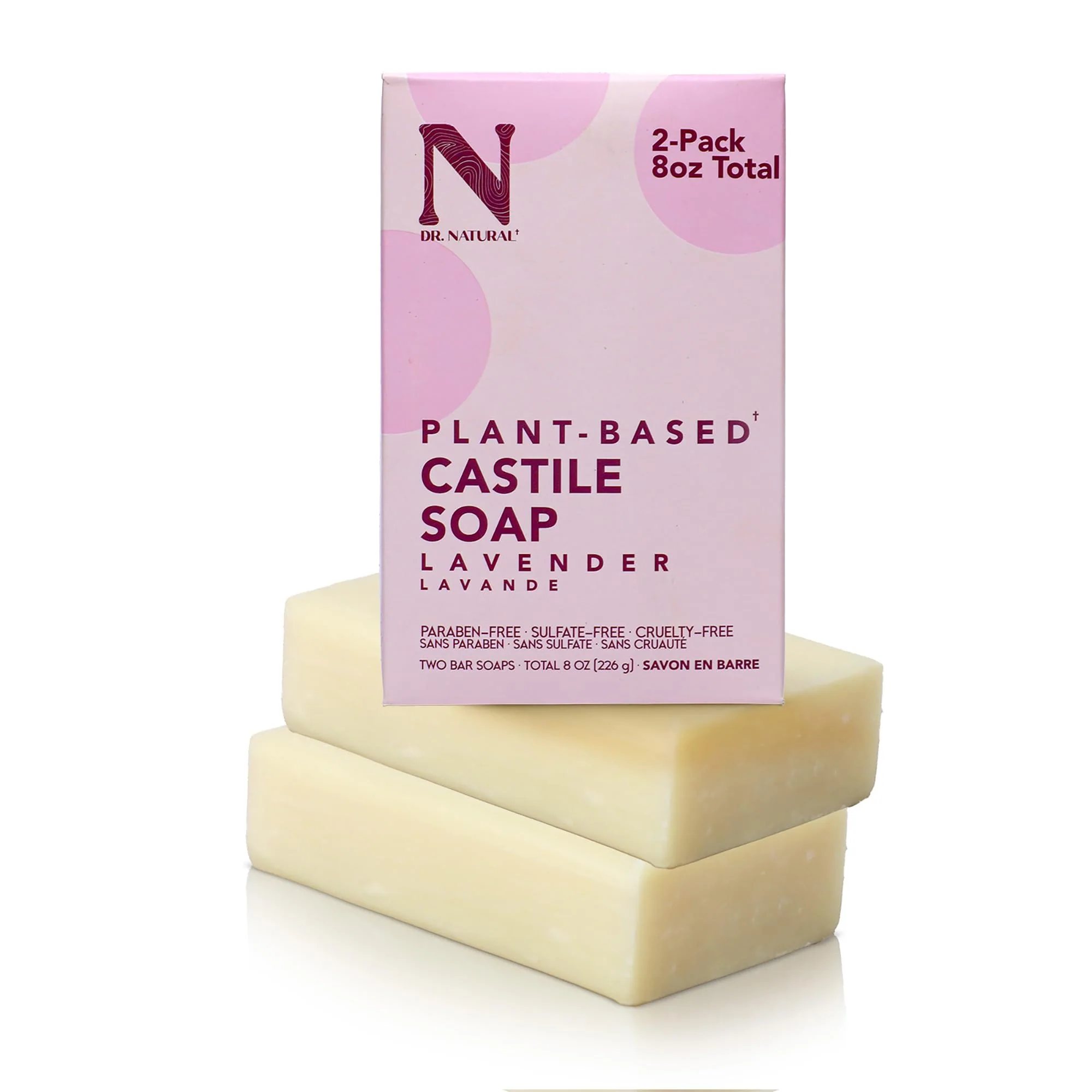 Sophisticated Dr. Natural Castile Bar Soap - Multipurpose Soap Bar with Anti-Acne Properties - For Face Body and Hair - Sensitive Skin Body Wash - Lavender - 2 pcs Next-Generation