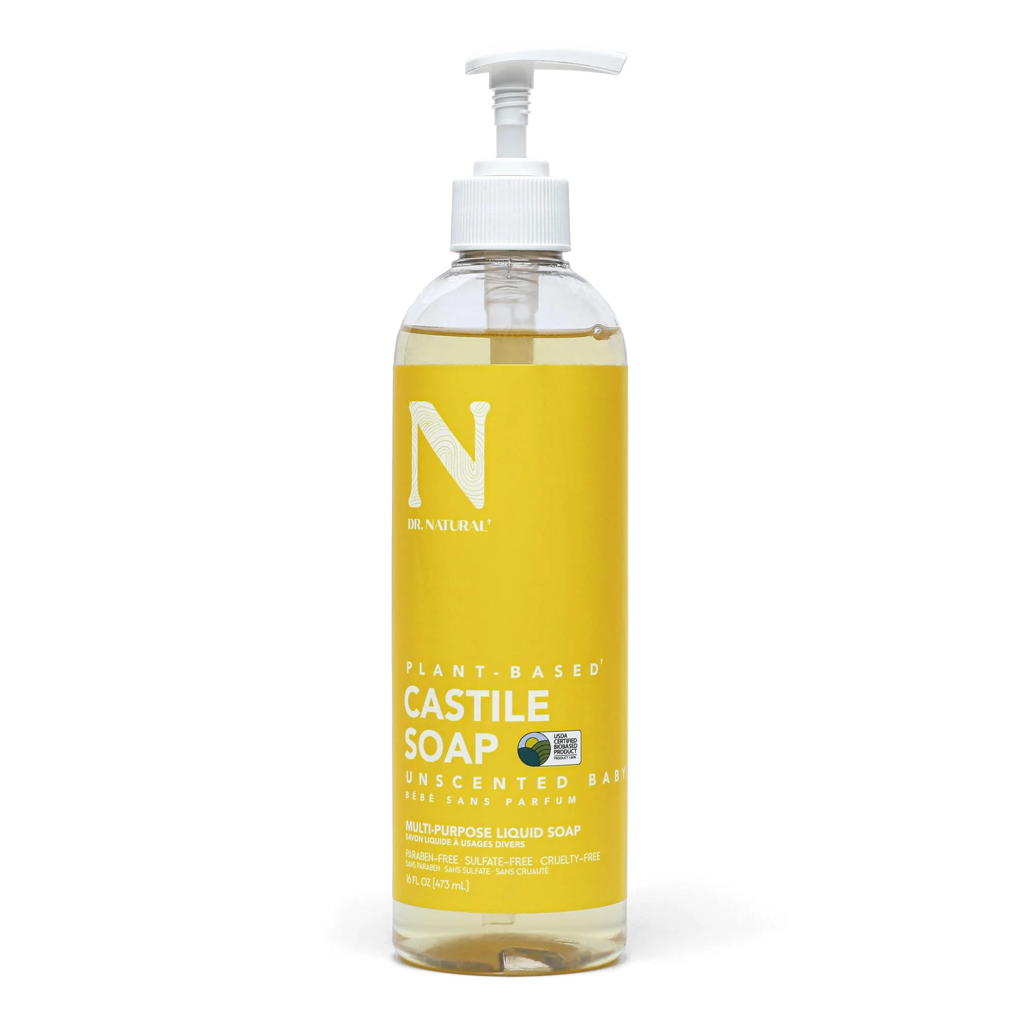 Proven Dr. Natural Castile Liquid Soap - Multi-Use Body Wash Shampoo and Face Wash - Body Soap for Skin Hair Pets and Home - Unscented Baby - 16 oz Elite