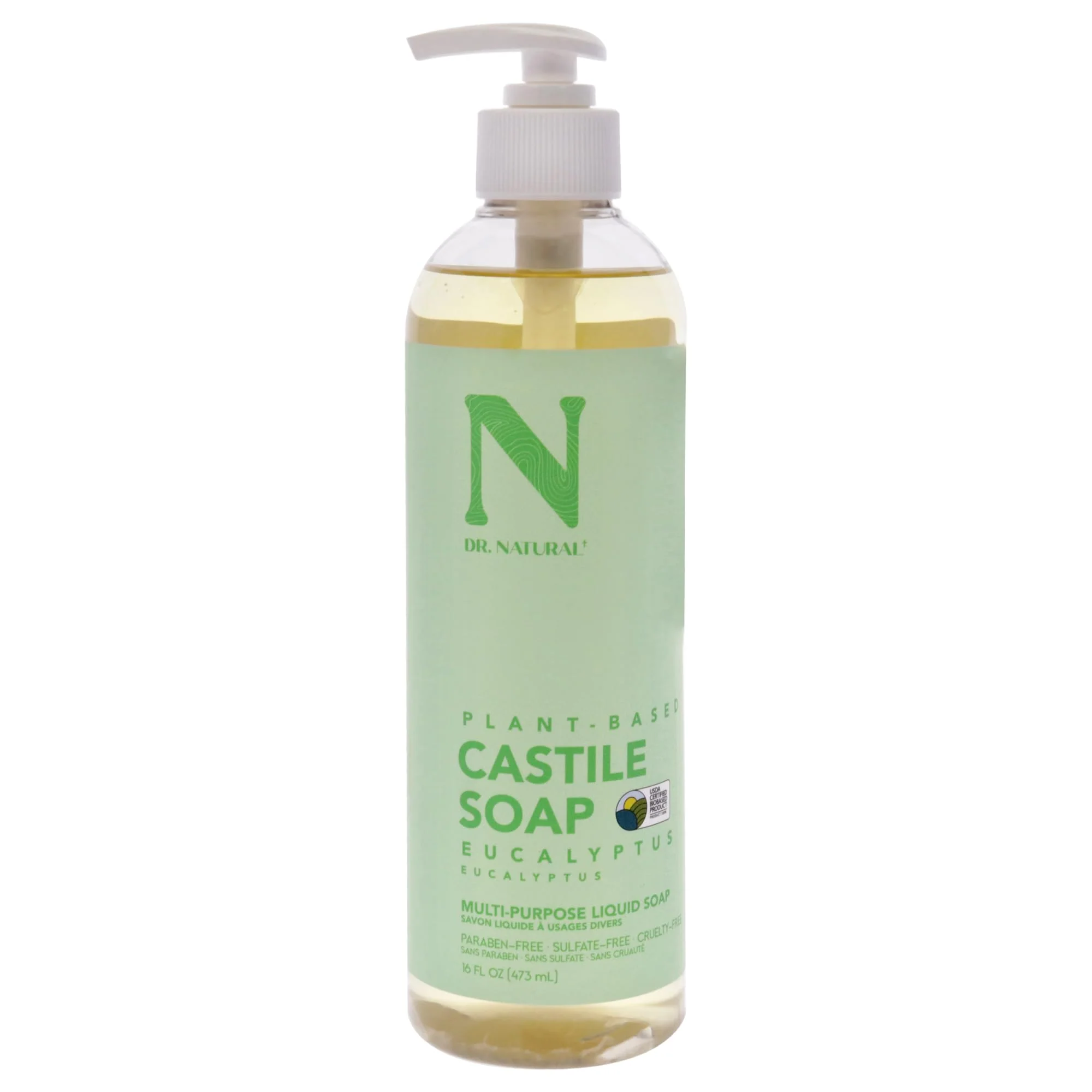 Convenient Dr. Natural Castile Liquid Soap - Multi-Use Body Wash Shampoo and Face Wash - Hydrating Body Soap for Skin Hair Pets and Home - Eucalyptus - 16 oz Elite