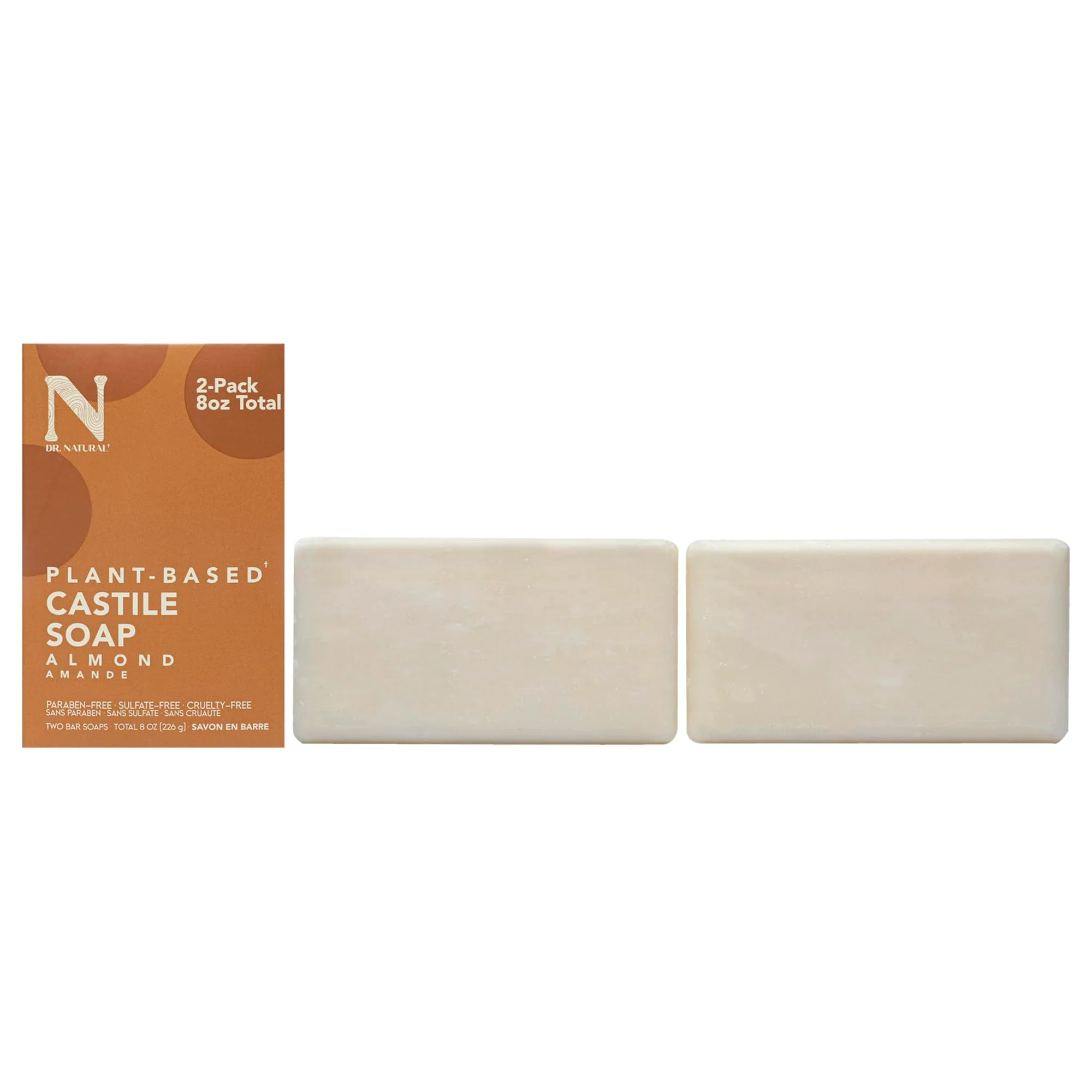 Green Dr. Natural Castile Bar Soap - Multipurpose Soap Bar with Anti-Acne Properties - For Face Body and Hair - Sensitive Skin Body Wash - Almond - 2 pcs Powerful